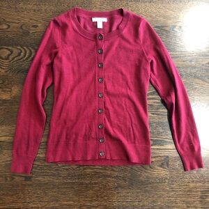 Banana Republic Extra Fine Merino Wool Burgubdy Button-Up Sweater